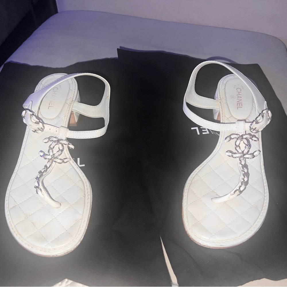 Chanel White Sandal with Low Heel